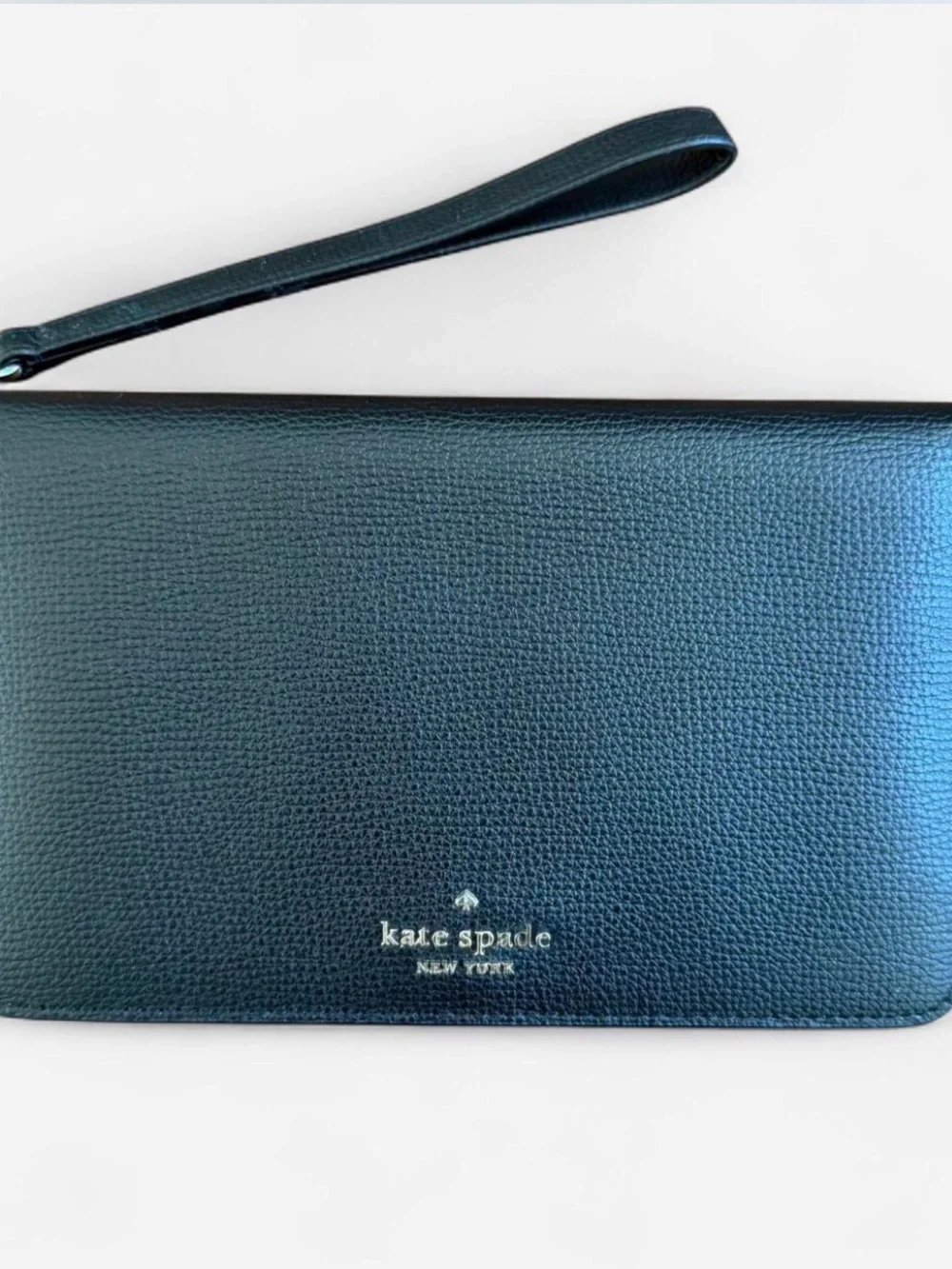 kate spade Black Pebbled Leather Logo Wallet with Gold Hardware